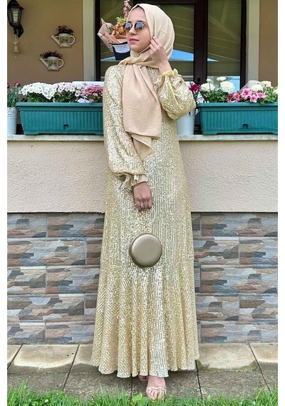 Rabia Şamlı Pırıl Gold Elbise Normal