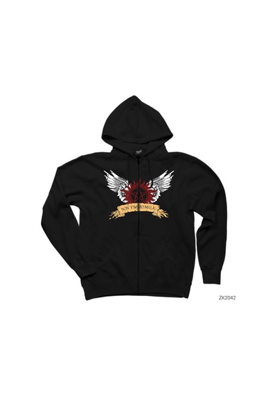 Supernatural Non Timebo Mala Siyah Fermuarlı Kapşonlu Sweatshirt