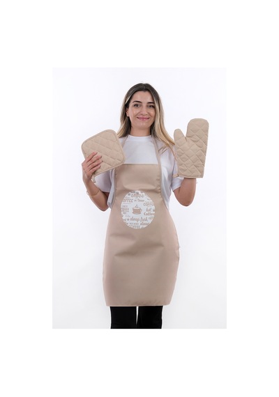 Beautiful Set Sıvı Geçirmez Su Geçirmez Mutfak Önlüğü 1 Eldiven 1 Tutacak Coffee