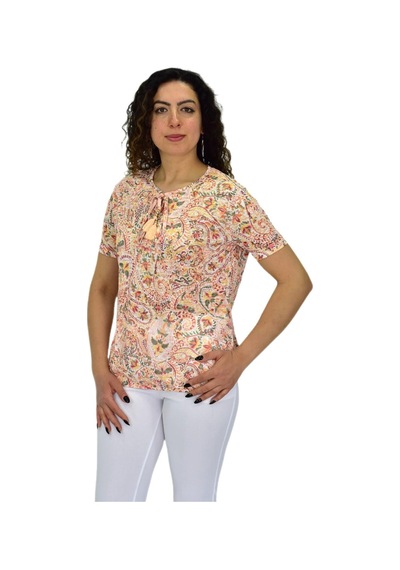 Linsolita Kadın Kısa Kol Baskılı Bluz Bgl-st04703 Turuncu