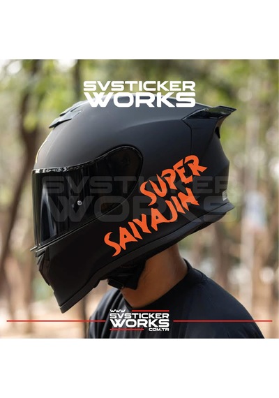 Super Saiyajin Yazılı Kask Sticker Tüm Kasklar Uyumlu Tek Yön 1 Adet Turuncu