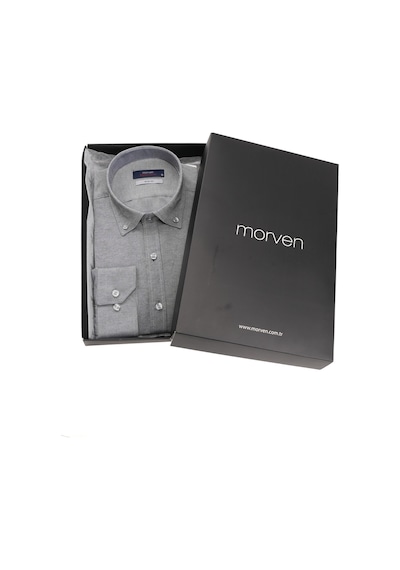 Morven Slim Fit Düğmeli Yaka Oxford Kolay Ütülenebilir Pamuklu Kutulu Uzun Kollu Gömlek