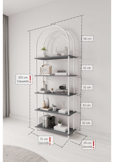 Çevir Kur Atlantik Çam Bohem Kitaplık Çok Amaçlı, 5 Raflı, Dekoratif Dolap 199x71x29 Cm Antrasit Çevir Kur Atlantik Çam Bohem Kitaplık Çok Amaçlı, 5 Raflı, Dekoratif Dolap 199x71x29 Cm Antrasit