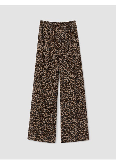 Lcwaıkıkı Classic Kahverengi Leopar Desenli Keten Karışımlı Kadın Pantolon