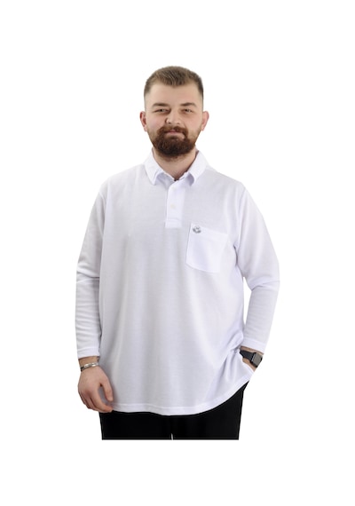 Mode Xl Büyük Beden Erkek Sweatshirt Polo Yaka Uzun Kol Waffle 23449 Beyaz Beyaz