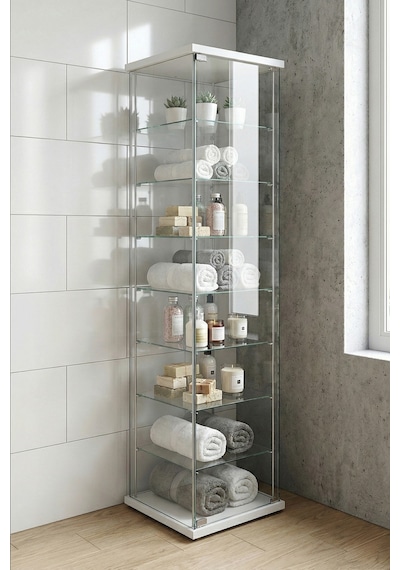Cam Raflı Kapaklı Düzenleyici Banyo Dolabı Çok Amaçlı Lavabo Malzeme Dolap Havluluk Organizer Beyaz-7raf