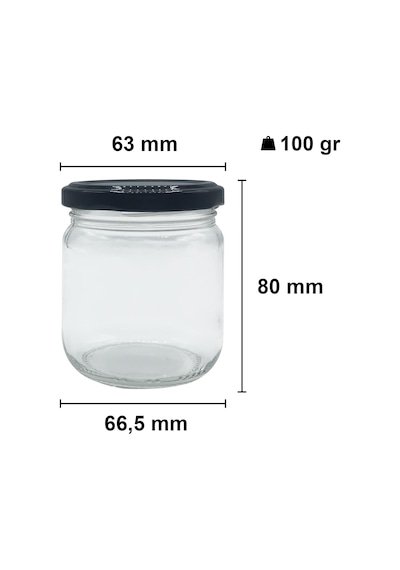 Afracam 210 Ml Siyah Metal Kapaklı Şeffaf Cam Kavanoz 9 Adet