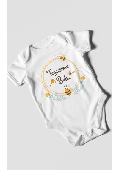 Morivokids Teyzesinin Balı Kısa Kollu Bebek Body %100 Pamuk Zbn93-kk Beyaz