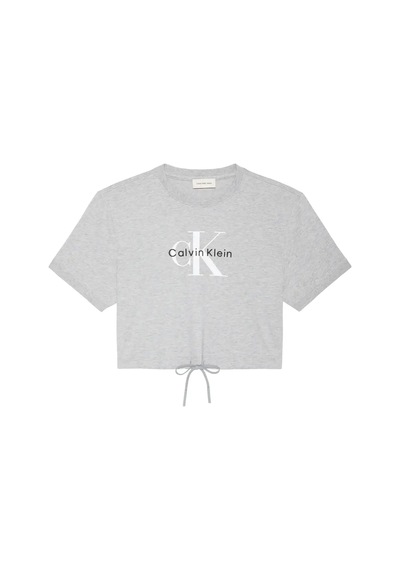 Calvin Klein Ss Monologo Cropped, P79 Gri Kadın T-shirt