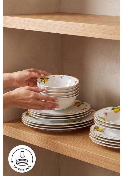 Karaca Forever Bone Solemon 24 Parça 6 Kişilik Limon Desenli Yemek Takımı Sarı