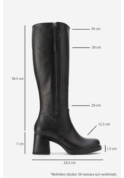 Luvishoes Lensa Siyah Cilt Hakiki Deri Fermuarlı Kadın Kalın Topuklu Çizme Siyah