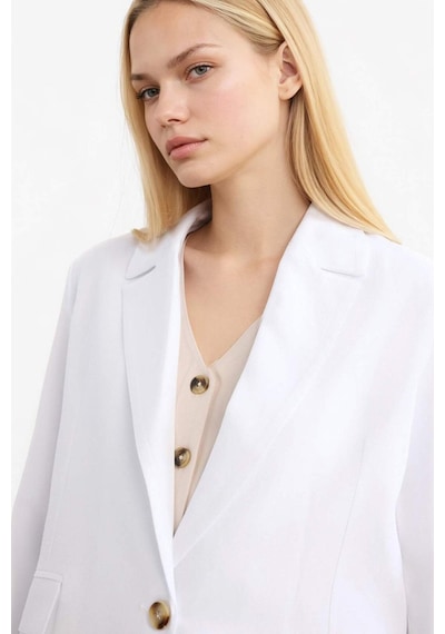 DeFacto Oversize Geniş Kalıp Keten Karışımlı Beyaz Blazer Ceket Z2536AZ25SPWT34 Beyaz