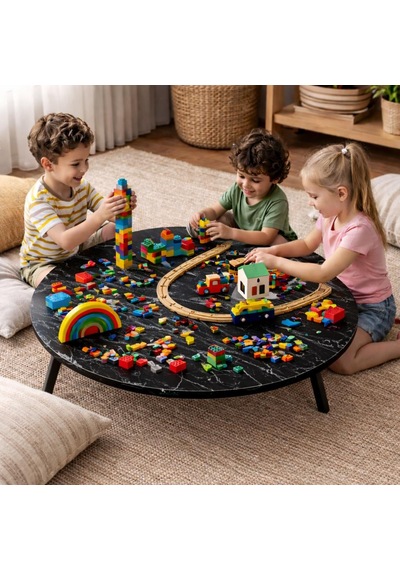 70 Cm Çap - Ahşap Kaplama Katlanabilir Yer Sofrası - Oyun Masası - 21 Cm Yükseklik Siyah Mermer 70 Cm Çap - Ahşap Kaplama Katlanabilir Yer Sofrası - Oyun Masası - 21 Cm Yükseklik Siyah Mermer