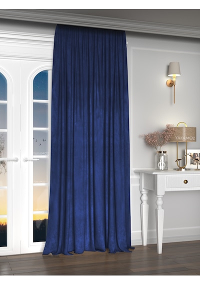 Yakamoz Kadife Görünüm Gece Mavisi Ada Fon Perde Ekstraforlu Velvet Touch Serisi Gece Mavisi Mavi