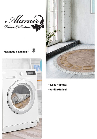 Dekoreko Kaymaz Taban Djt Salon Halısı Trend Saçaklı Yuvarlak Modern 691m Camel