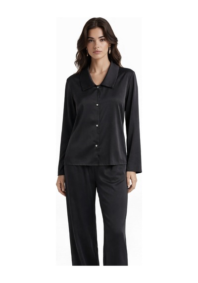 Amoris Siyah Uzun Saten Pijama Takımı