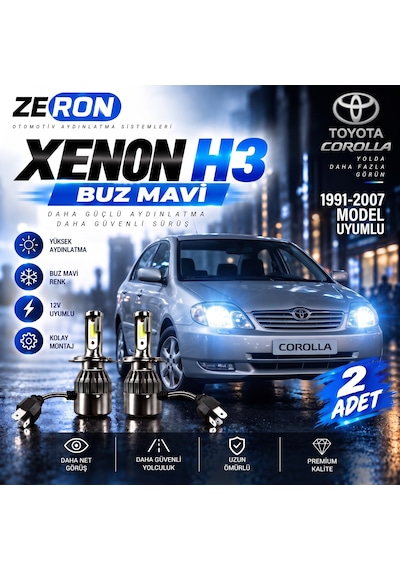 Toyota Corolla Xenon H3 Buz Mavi Led Far Ampulü 12v 2 Adet Yüksek Aydınlatma Kolay Montaj