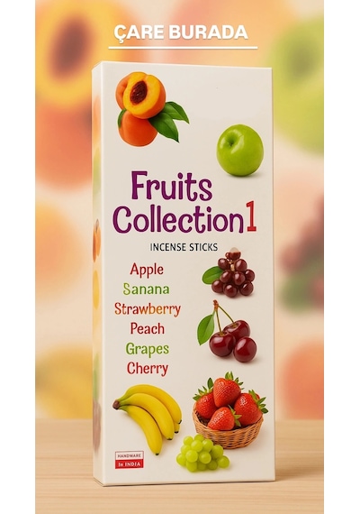 Darshan Incense - Fruits Collection 20'li Çubuk Tütsü Çilek & Muz & Elma & Üzüm & Kiraz & Şeftali