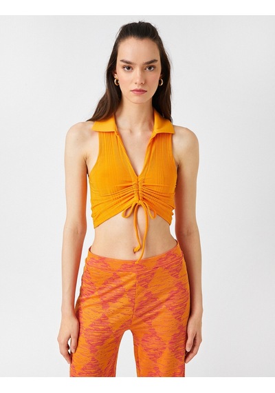 Koton Crop Atlet Polo Yaka Büzgülü Turuncu 2sak10021ek 2SAK10021EK207 Turuncu