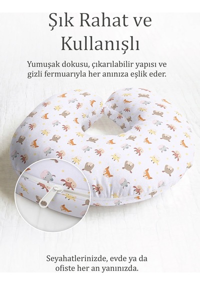 Hayvan Figürlü Pamuklu Boyun Yastığı - Sevimli Pastel Desen Çocuk & Yetişkin Seyahat Yastığı Koyu Fırtına Kum