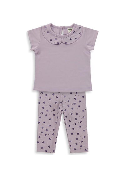 Civil Baby Kalp Empirme Bebe Yaka 6-18 Ay Takım - Lila