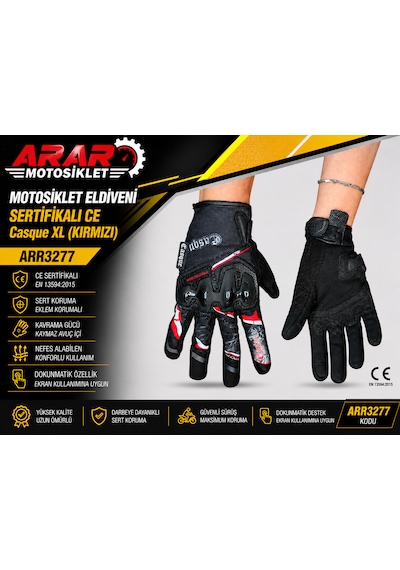 Arar Motosiklet Eldiveni Sertifikalı Ce Casque L Kırmızı -arr3278