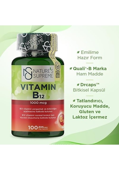 Vitamin B12 1000 Mcg 100 Kapsül Aromasız Renkli