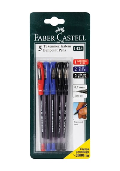 Faber Castell 1425 Renkli Tükenmez Kalem 5li 12likarışık