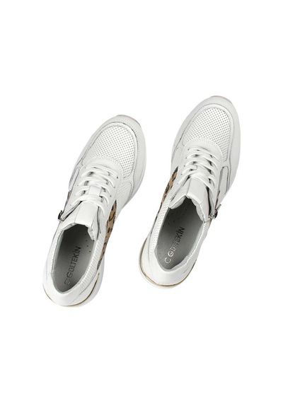 Kadın Beyaz Bağcıklı Dolgu Topuklu Deri Sneaker