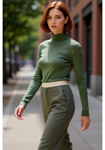 Ersefa Moda Dik Yaka Örme Slim Düz Desen Casual Günlük Regular Uzun Kol haki