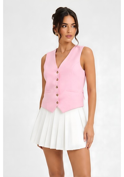 Lili Woman Kadın Düğmeli Klasik Blazer Yelek E.3510 Pembe