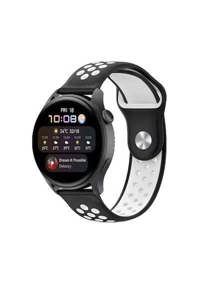 Newface Watch 22mm Spor Delikli Kordon - Siyah-beyaz