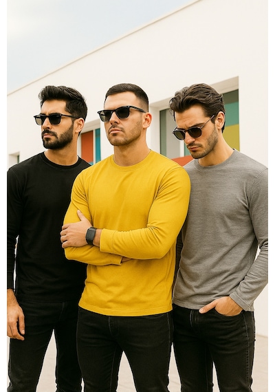 Rich Erkek Sarı-siyah-grimelanj 3'lü Paket Basic Uzun Kollu Body Sarı-siyah-grimelanj