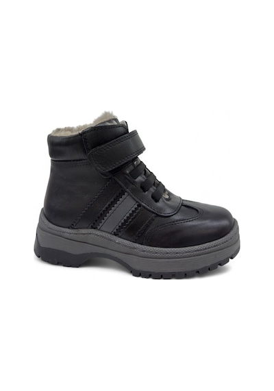 Tekiner Hakiki Deri Gerçek Kürklü Unisex Çocuk 3 Çizgi Bot Siyah