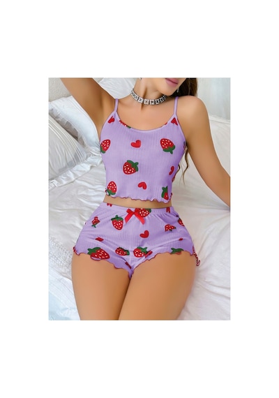 Lily Bianca Nightwear Askılı Göbek Kısmı Dekolteli Fiyonk Detaylı Ve Şortlu Penye Gecelik Mor Lily Bianca Nightwear Askılı Göbek Kısmı Dekolteli Fiyonk Detaylı Ve Şortlu Penye Gecelik Mor