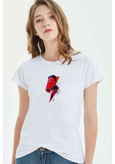 Nikola Tesla Art Ppcorn Baskılı Beyaz Kadın Tshirt