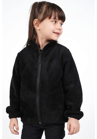Dublino Kids Kız Çocuk Polar Dik Yaka Fermuarlı Sweatshirt Hırka Kazak SiYAH