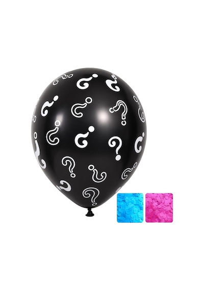 Siyah Soru İşaretli Cinsiyet Belirleme Balonu 24 İnç Mavi Ve Pembe Konfetili Gender Reveal Balonu