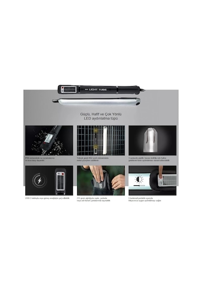 Zmr Light Tube Usb Ve Güneş Enerjisi İle Şarj Edilebilir Katlanabilir Şişirilebilir Led Aydınlatma