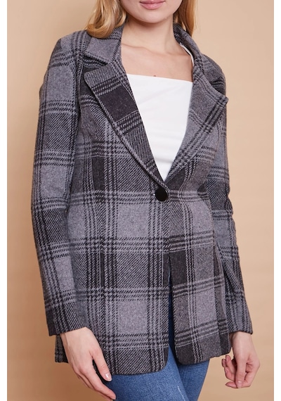 Ekose Desenli Yakalı Uzun Kol Tek Düğme Yünlü Kumaş Kışlık Blazer Ceket -siyah Desen Siyah D. Ekose Desenli Yakalı Uzun Kol Tek Düğme Yünlü Kumaş Kışlık Blazer Ceket -siyah Desen Siyah D.