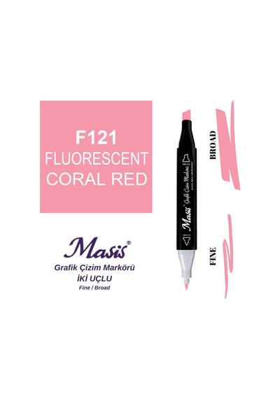 Çift Uçlu Marker Grafik Çizim Kalemi 121 Floresan Kırmızı