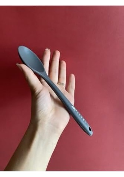 Silikon Kısa Derin Kaşık, 20 Cm, Isıya Dayanıklı, Gri, 2 Adet