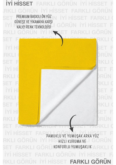 Zürafa Figürlü Sarı Minimalist Plaj Havlu Örtüsu - Modern Safari Stil Siyah Kum Tutmayan Havlu Örtü Uçuk Tınısı