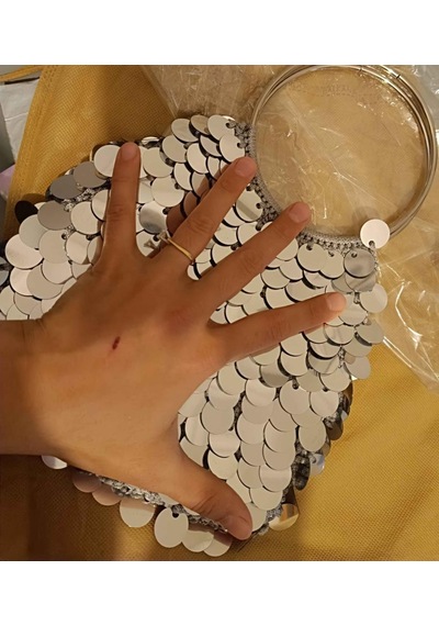 Herayakkabı Pullu Gümüş Payetli Abiye Çanta Düğün, Nişan, Şık Geceler İçin Ideal Gümüş