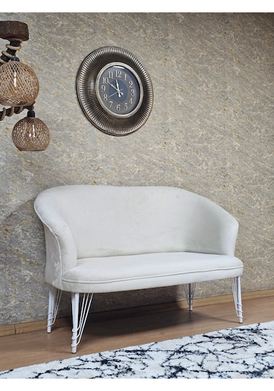 Zafir İkili Teddy Beyaz Boyalı Telli Ayak Çay Seti Koltuk İkili Berjer , Balkon, Salon, Ofis Krem