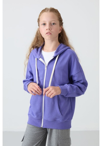 Tommy Life Eflatun Pamuklu İçi Tüylü Yumuşak Dokulu Standart Fit Nakışlı Kız Çocuk Sweatshirt - 75149 Eflatun