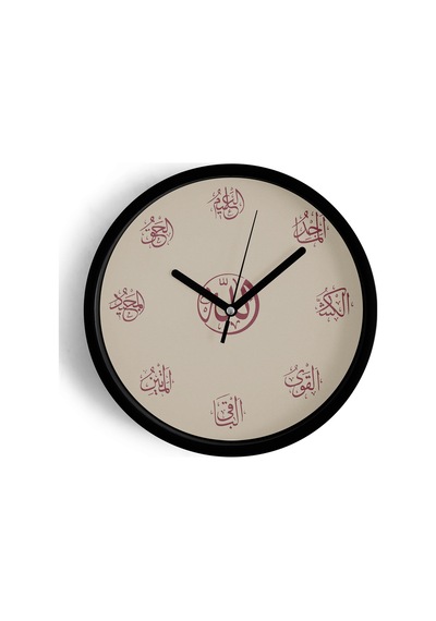 Esmaül Hüsna Temalı İslami Modern Duvar Saati - 30cm - Önü Camlı Siyah Kasa - Sessiz Mekanizma-jh0783 Siyah