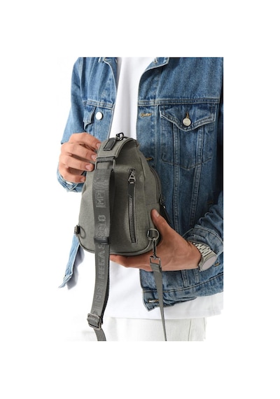 Erkek Bady Bag Göğüs Çantası Kanvas Kumaş Sırt Çantası 27 17 Cm Günlük Omuz Çantası Gri