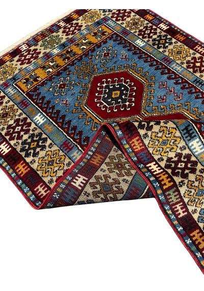 El Dokuma Sıfır Yahyalı Halısı 86x145 Kilim Modeli Mavi Kırmızı Kök Boya Halı