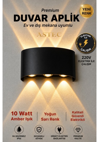 Astec Dekoratif Aydınlık Aplik Amber 10 W Su Geçirmez İç-dış Mekan Elektrikle Çalışır Turuncu